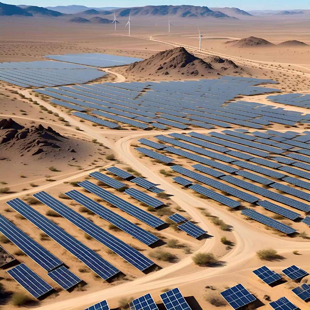 Solar Symphony in the Sands – AI Landscape Art of Desert Solar Farm