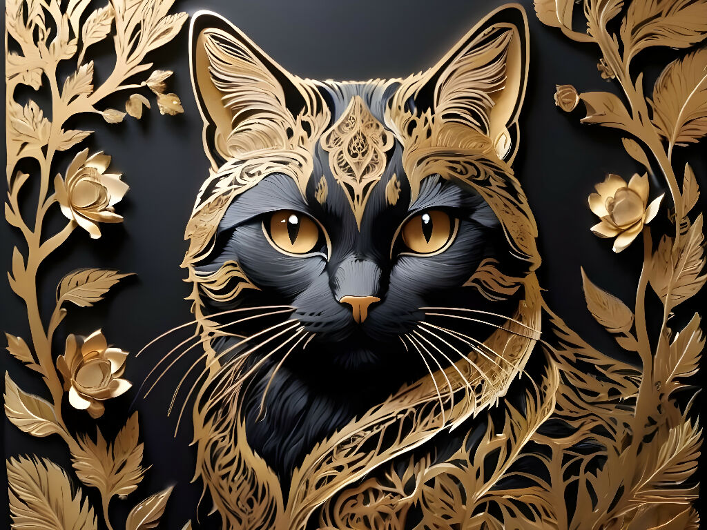 Golden cat wall art