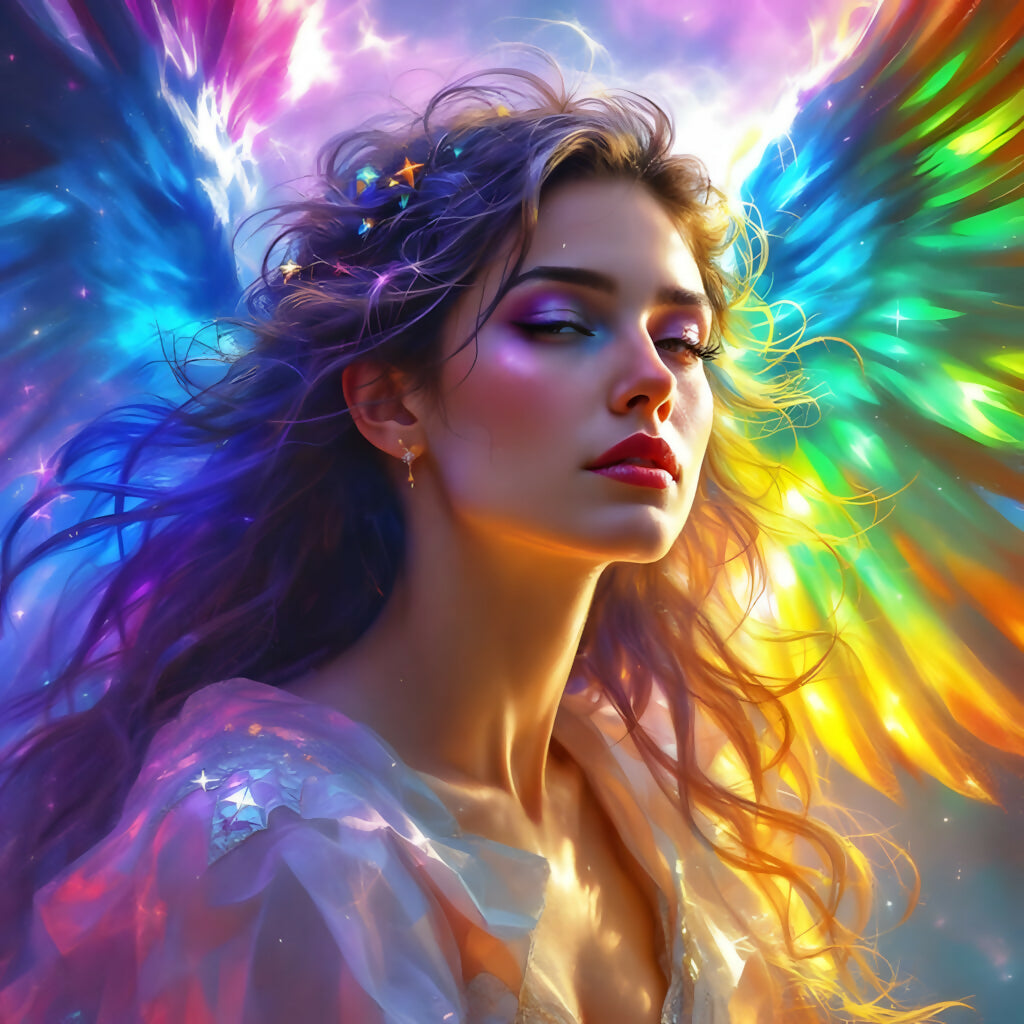 Rainbow Angel Art – Vivid Celestial Fantasy Wall Print