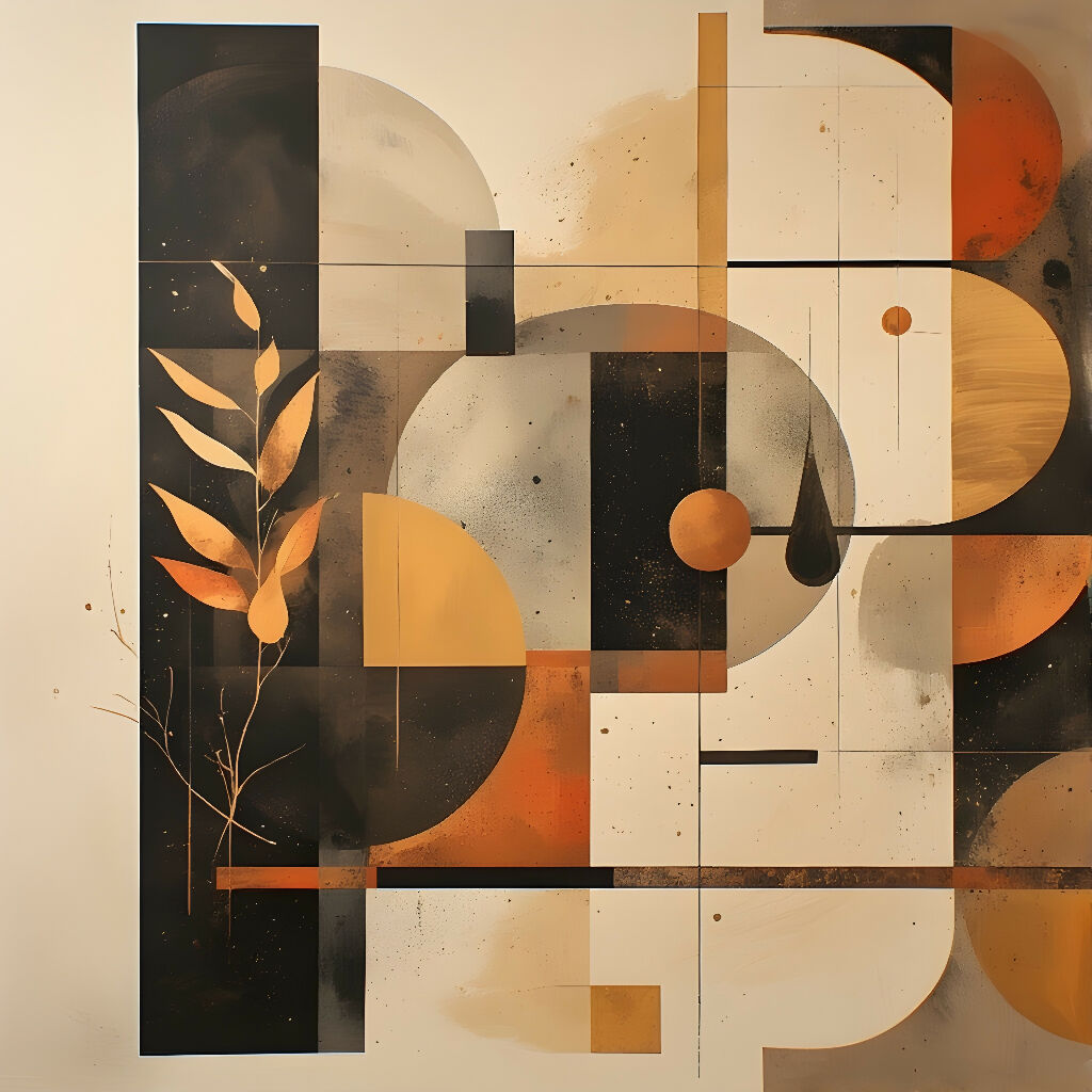 abstract art geometric shapes warm palette botanical accent modern ...