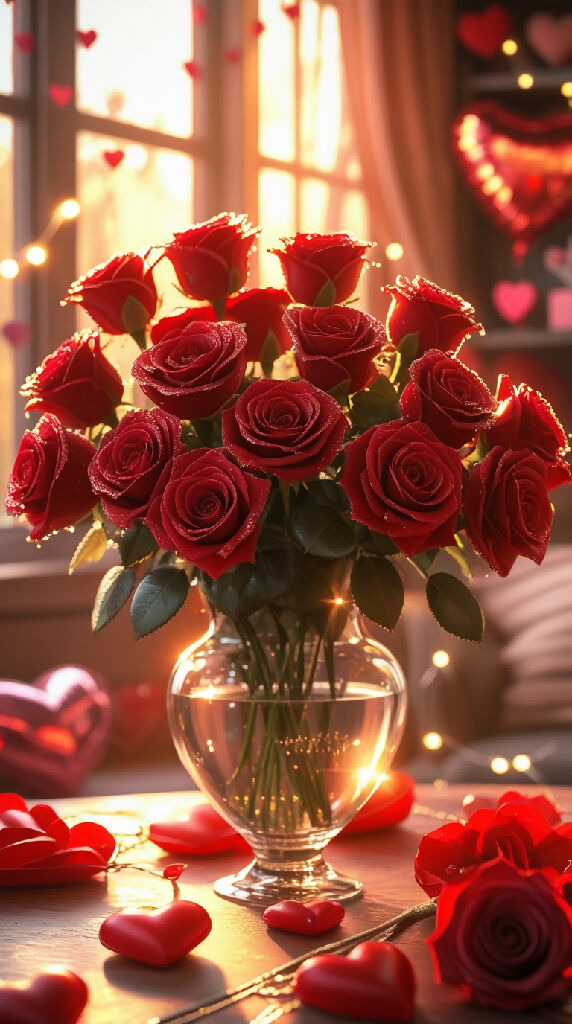 "A romantic and vibrant scene celebrating Rose Day
