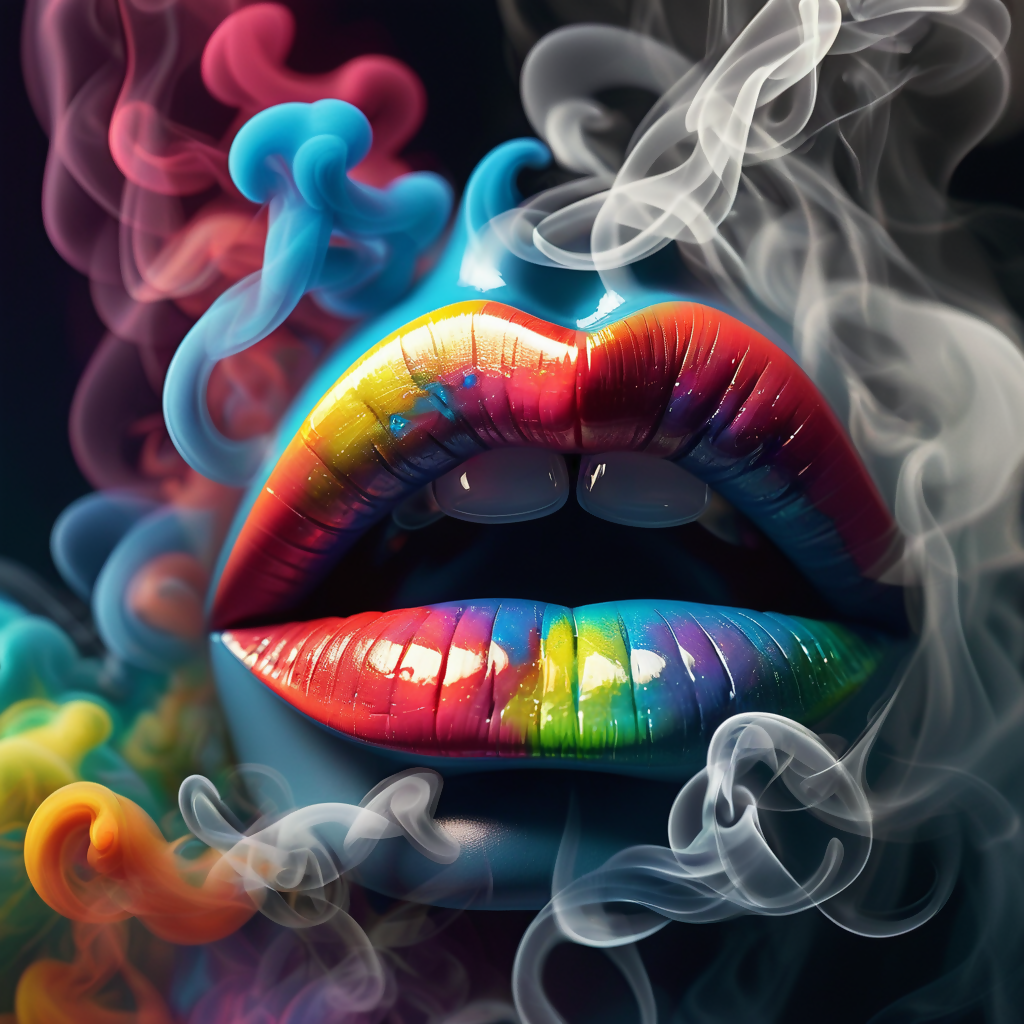 Rainbow Smoke Lips - Bold Digital Art Print | MoonStardust on Gencraft