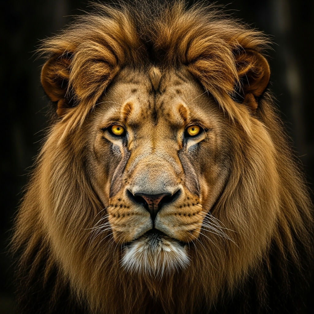 lion portrait majestic gaze golden eyes thick mane wildlife art ani...