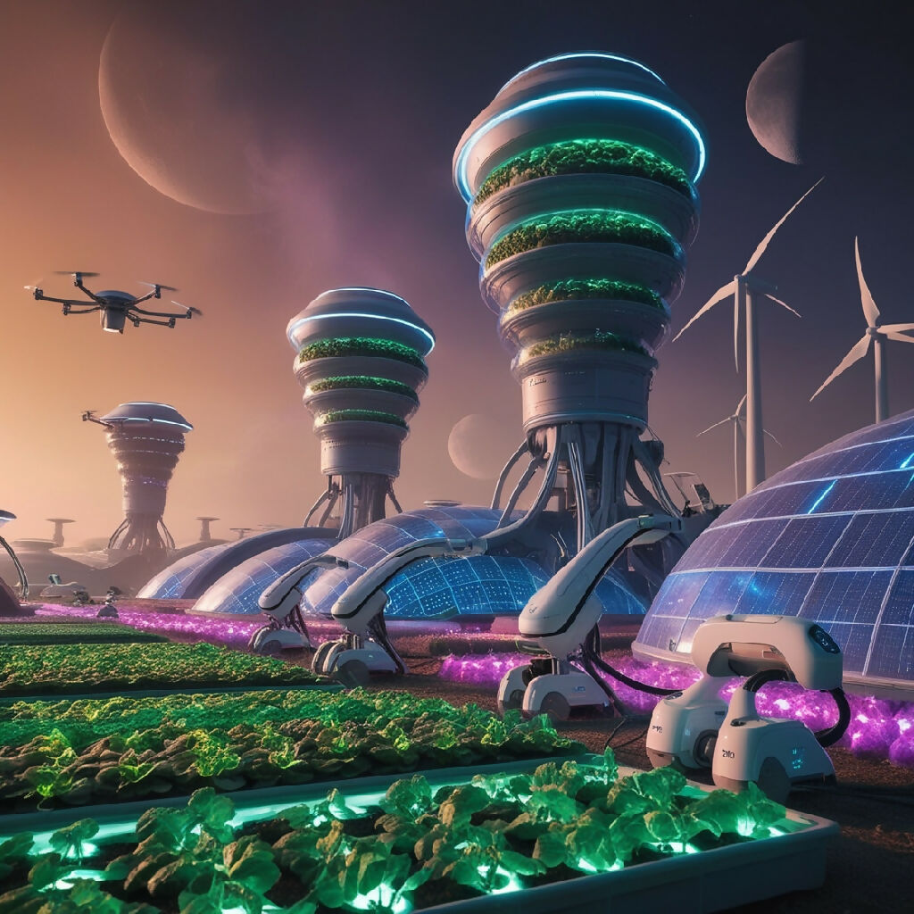 Futuristic Hydroponic Farm: Sci-Fi Agricultural Landscape with Adva...