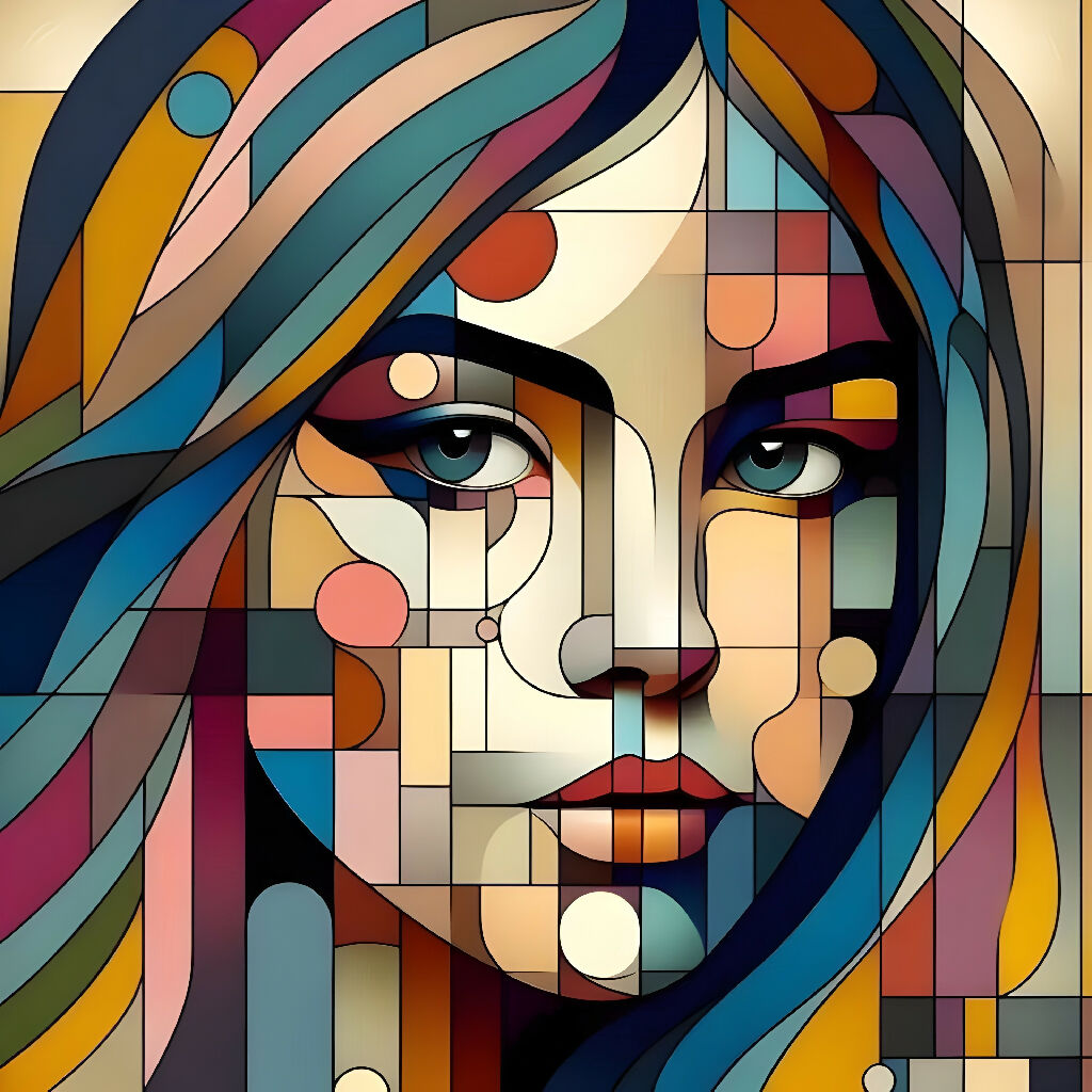 Vibrant Geometric Portrait of a Woman Modern Abstract Digital Art