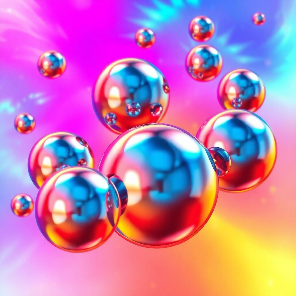 Colorful Rainbow Bubbles Floating on Vibrant Gradient Background