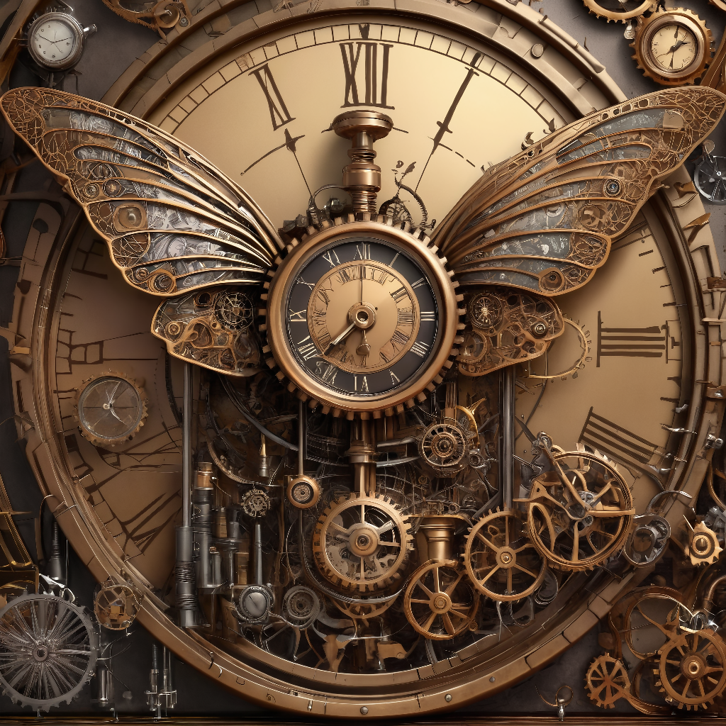 Steampunk Art The Mechanized Butterfly Clock AICreated Victori...