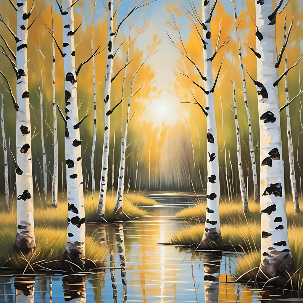 Beautiful Birches Oil shops Painting