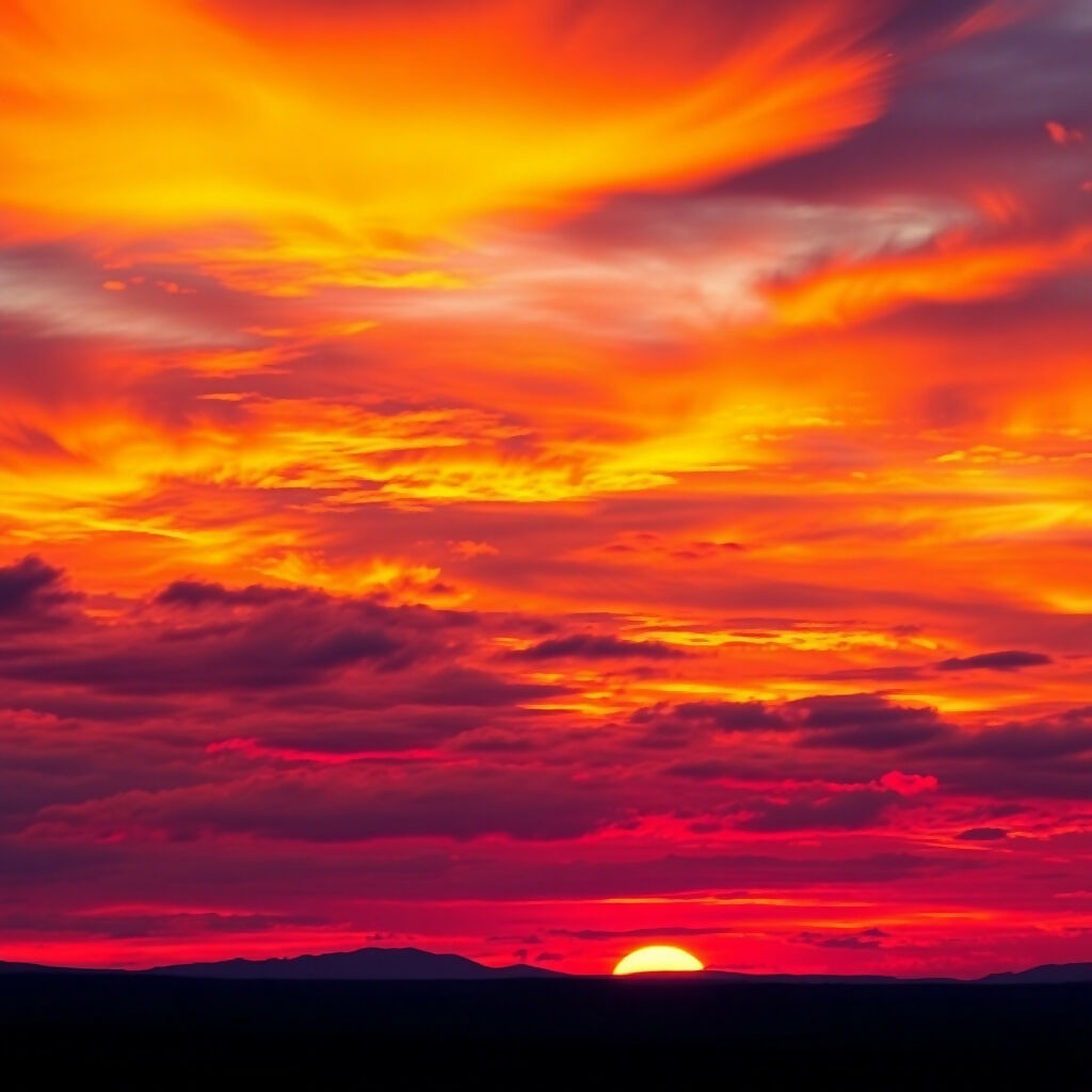 Fiery Sunset Sky Orange Red Purple Dramatic Clouds