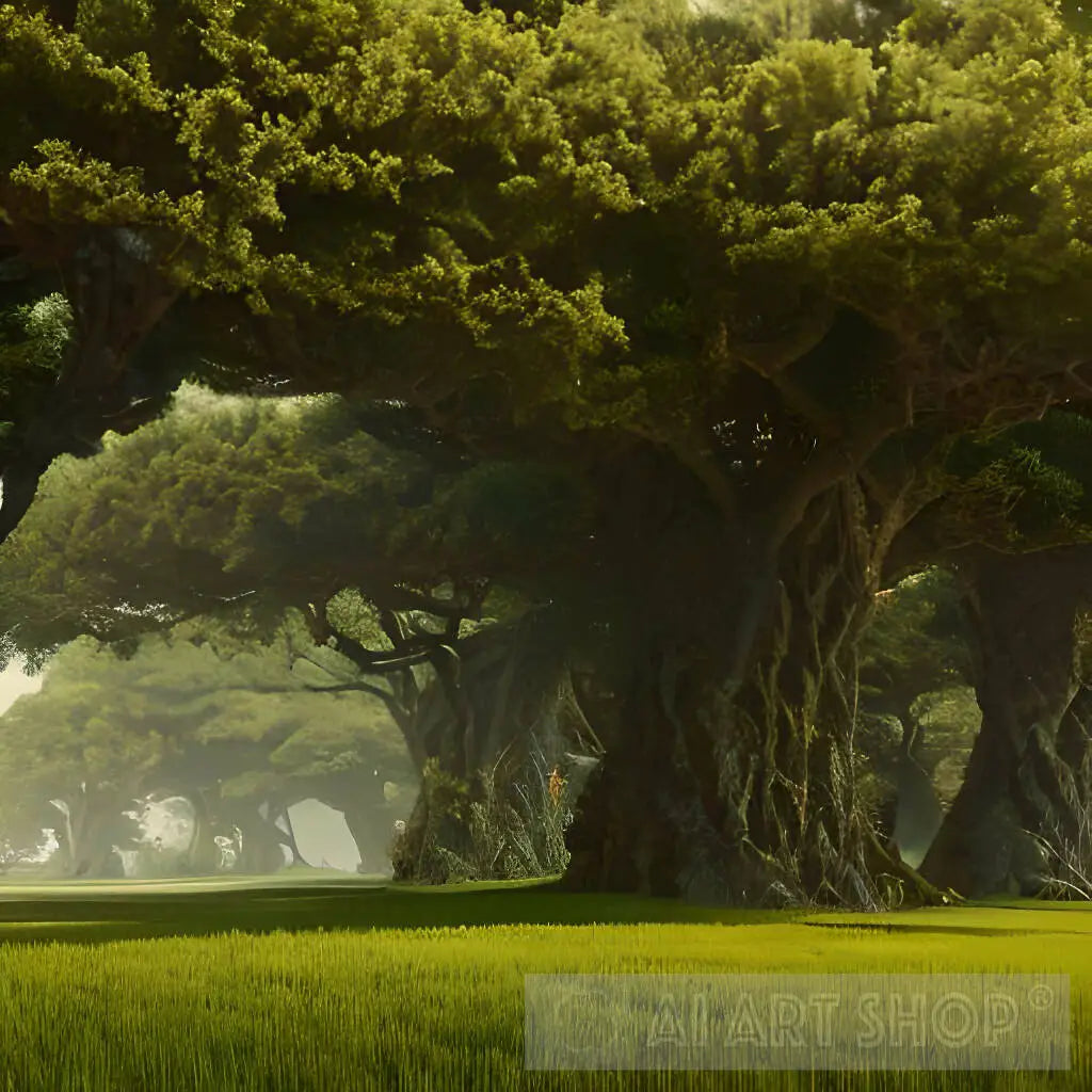 A landscape with trees that grow upside down or have branches that ...