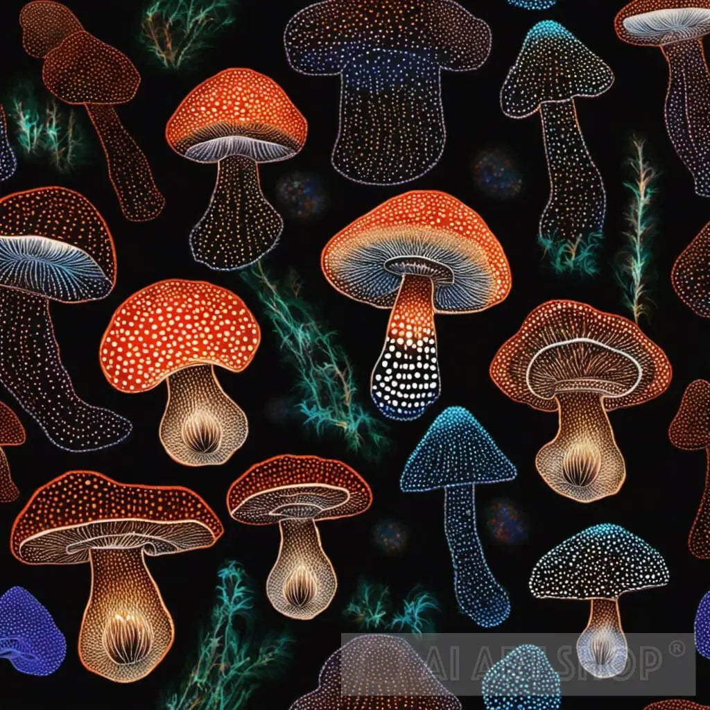 Aboriginal style dot painting of mushrooms