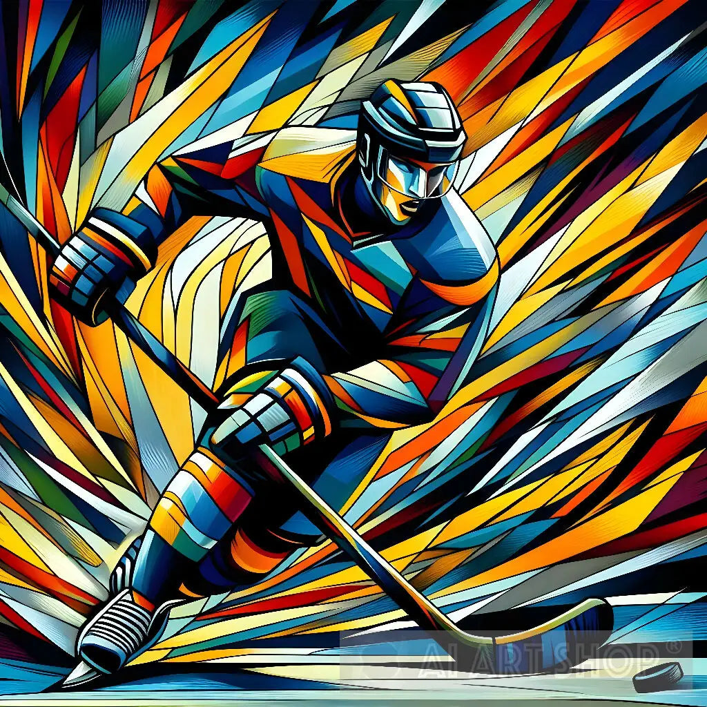 Abstract Hockey Player Wall Art Modern Contemporary Ice Hockey Sp...