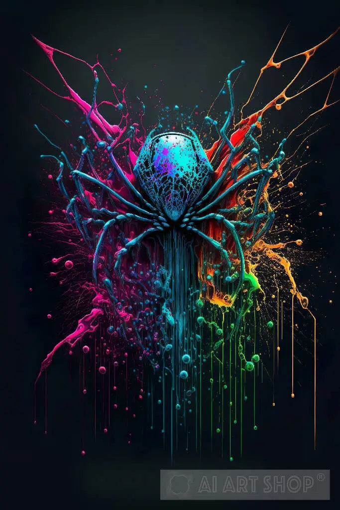Abstract neon paint splash art spider 2
