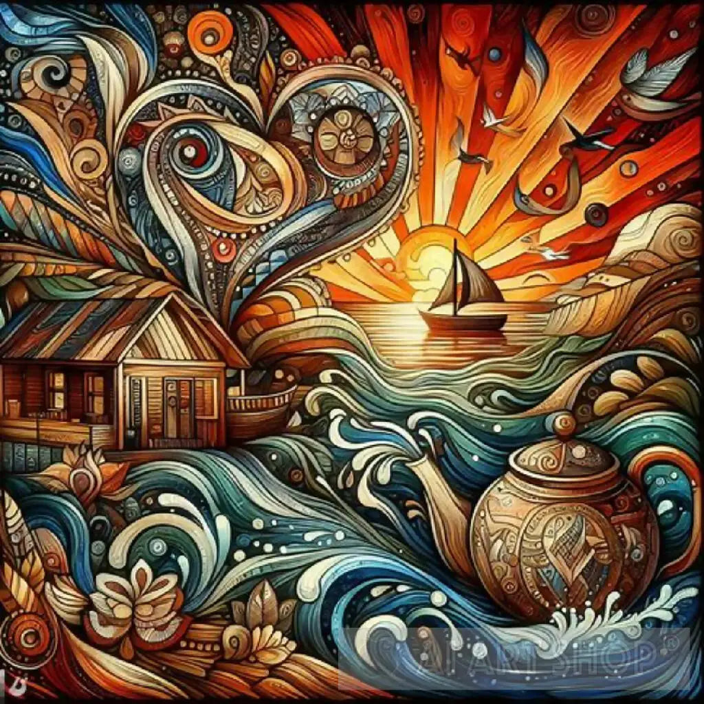 Abstract art Zentangle wooden hut nature