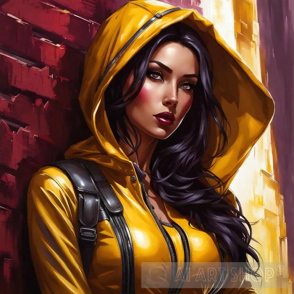 Pretty Female In Yellow Costume Against The Wall