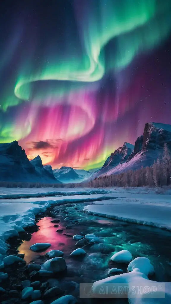 An image showcasing the Northern Lights painting the night sky