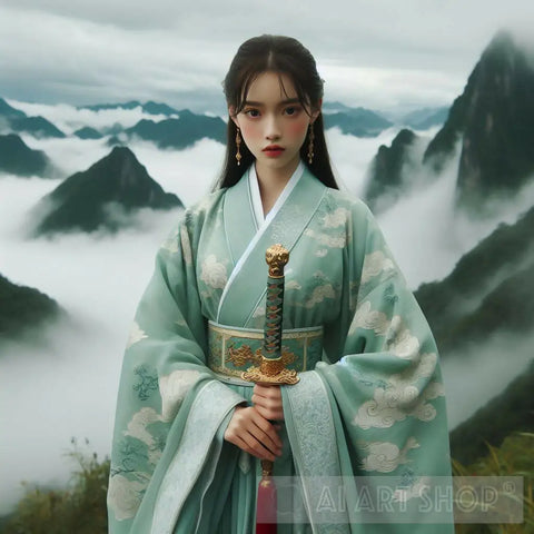 Ancient Chinese Daoist Priestess With A Dao Sword Ai Artwork