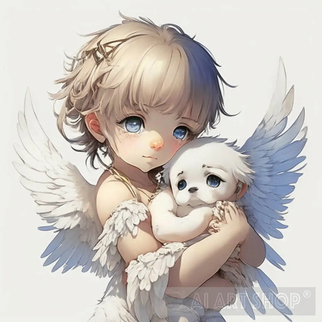 Anime angel child with pet