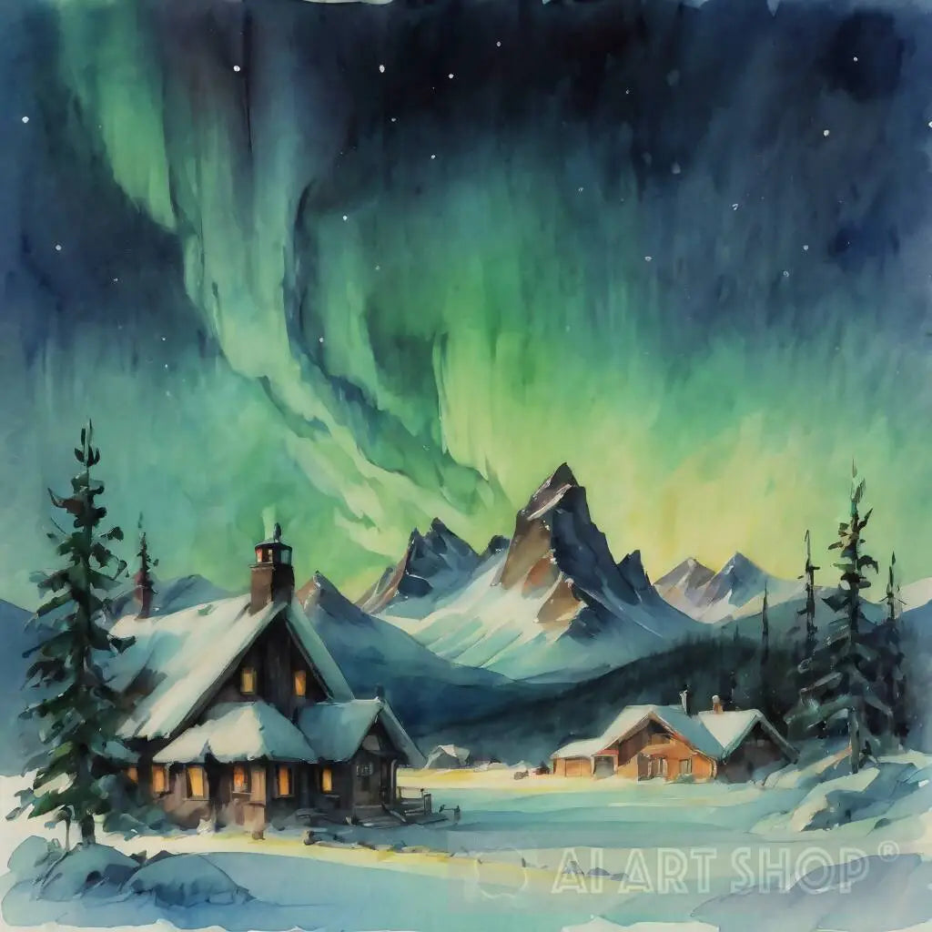 the Magic of Northern Lights in Stunning Mountain Art