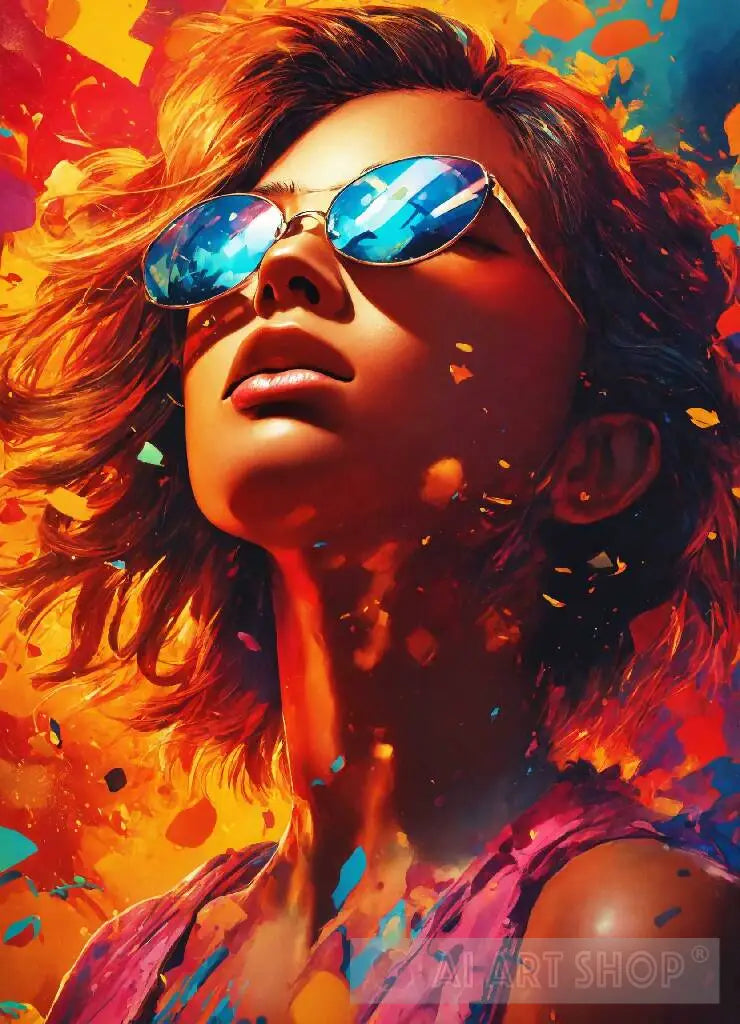 Beautiful girl in sunglasses painting