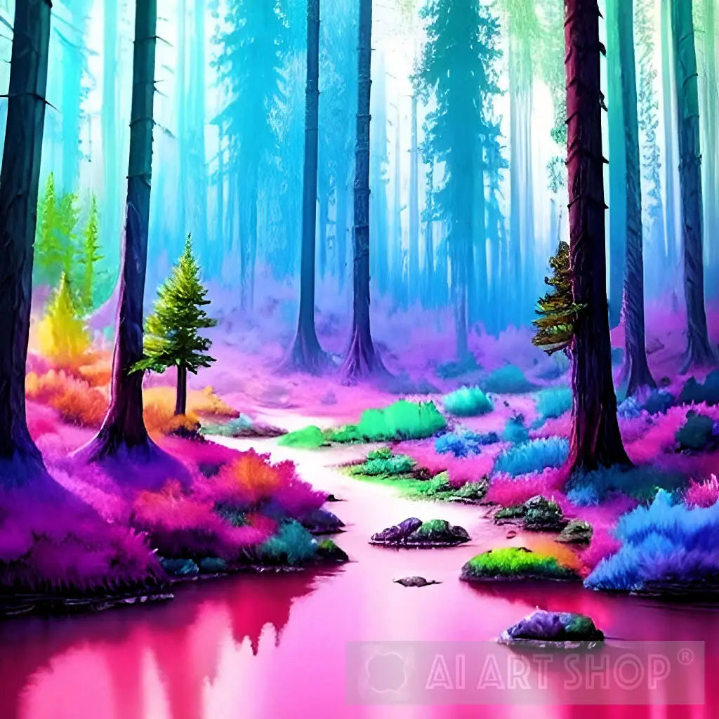 http://aiartshop.com/cdn/shop/files/beautiful-scenery-landscape-with-pink-lake-in-the-forest-ai-art-821.webp?v=1703596341