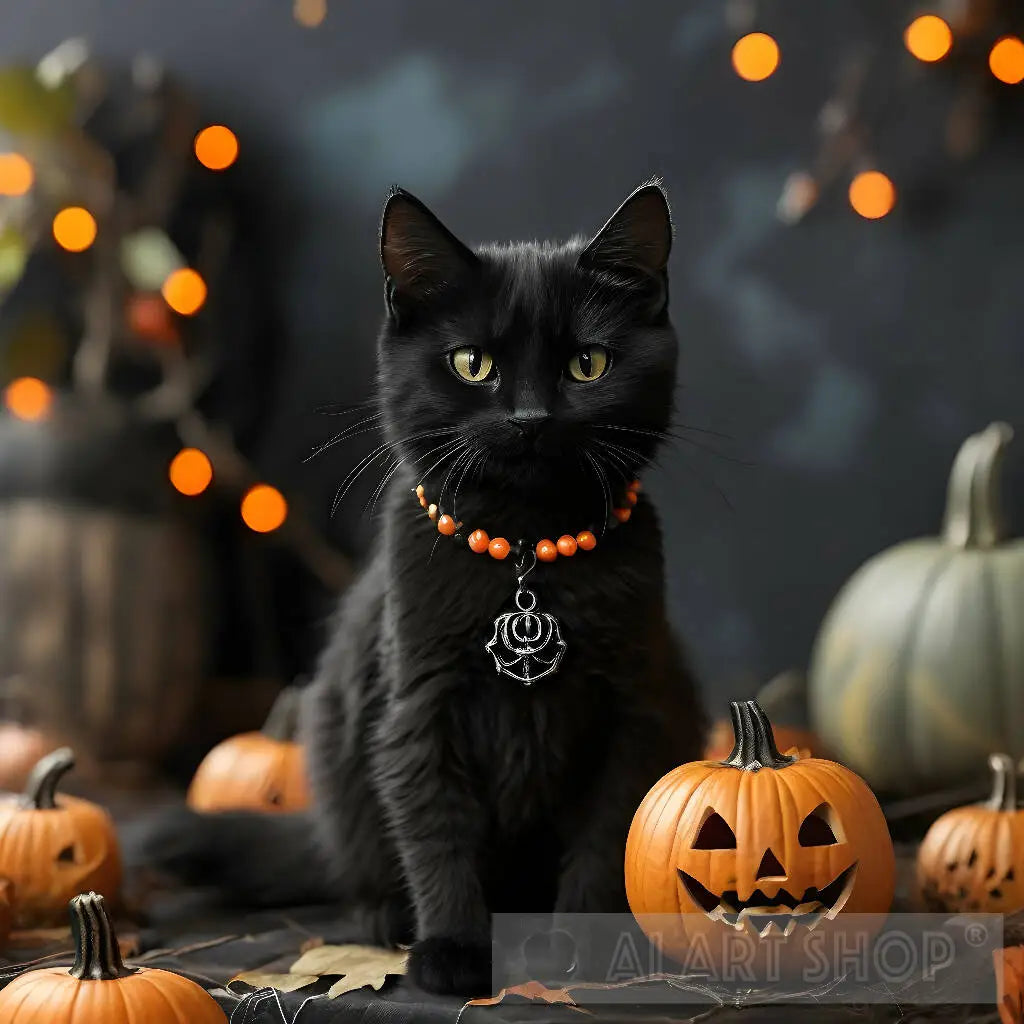 Black Cat With Pumpkins