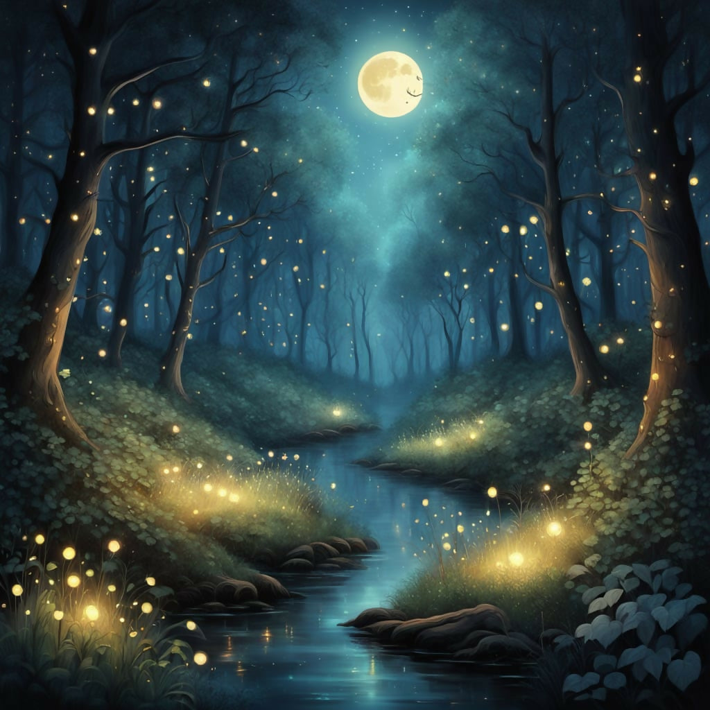 Moonlit Whispers – Enchanted Forest AI Art Under a Full Moon