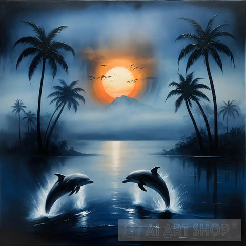 Dolphins At Sunset Ai Painting
