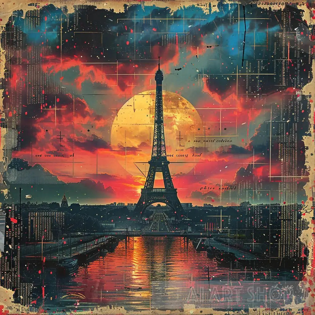 Eiffel Tower Sunset - Gothic Digital Collage
