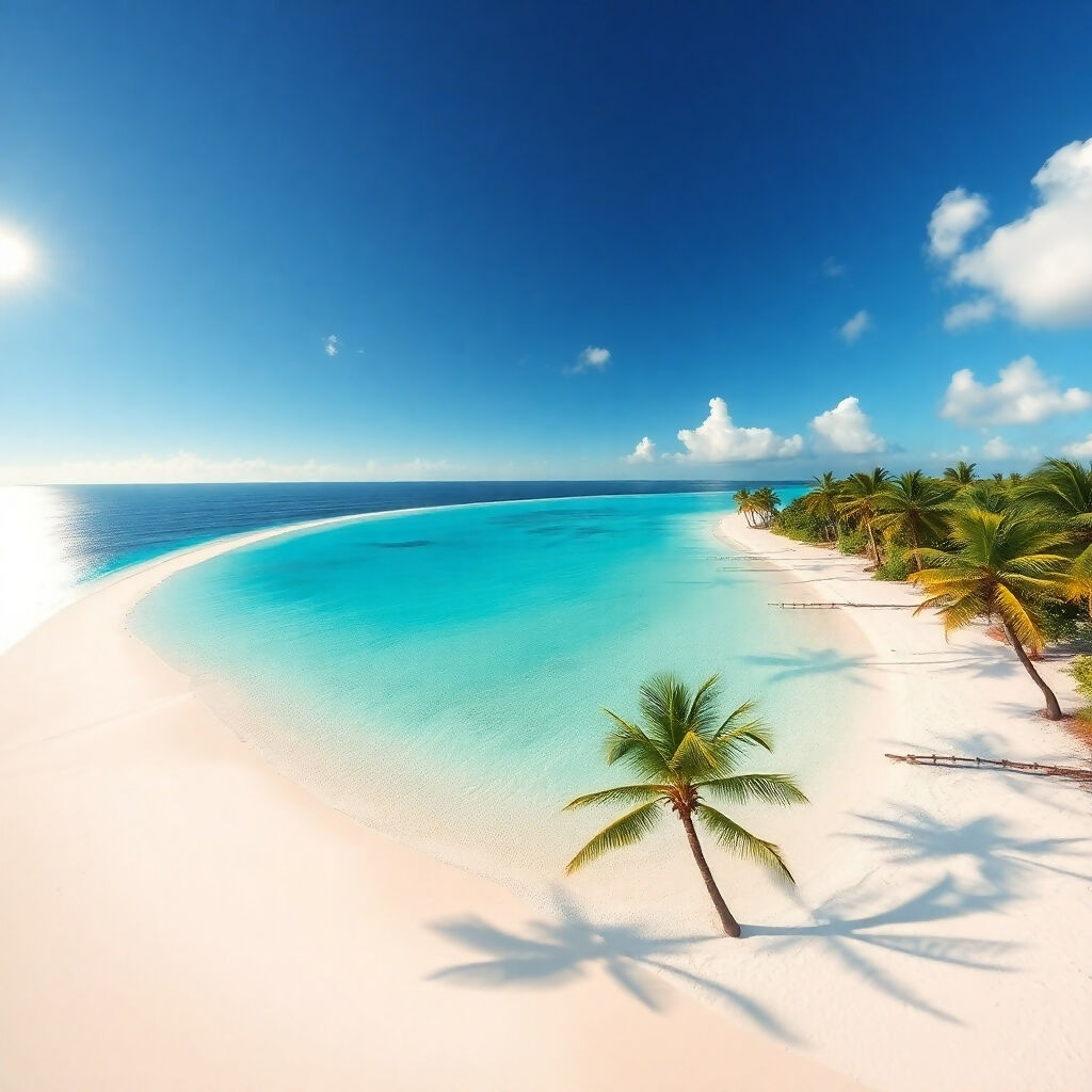 Pristine Tropical Beach Paradise with Turquoise Waters and Palm Trees