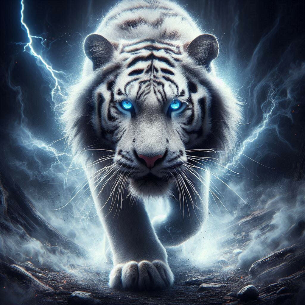 white, tiger white tiger, fierce, lightning, majestic