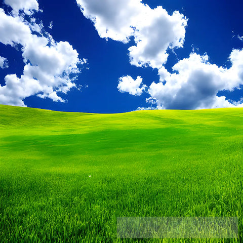 Green Grass Field On Small Hills And Blue Sky With Clouds Summer Spring Landscape Background Nature
