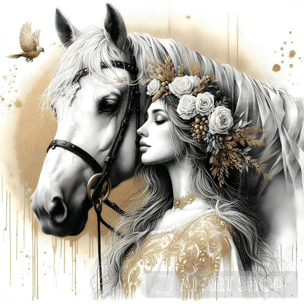 Horse And Girl, Equine Companionship, Equestrian Art, Figurative Pa...