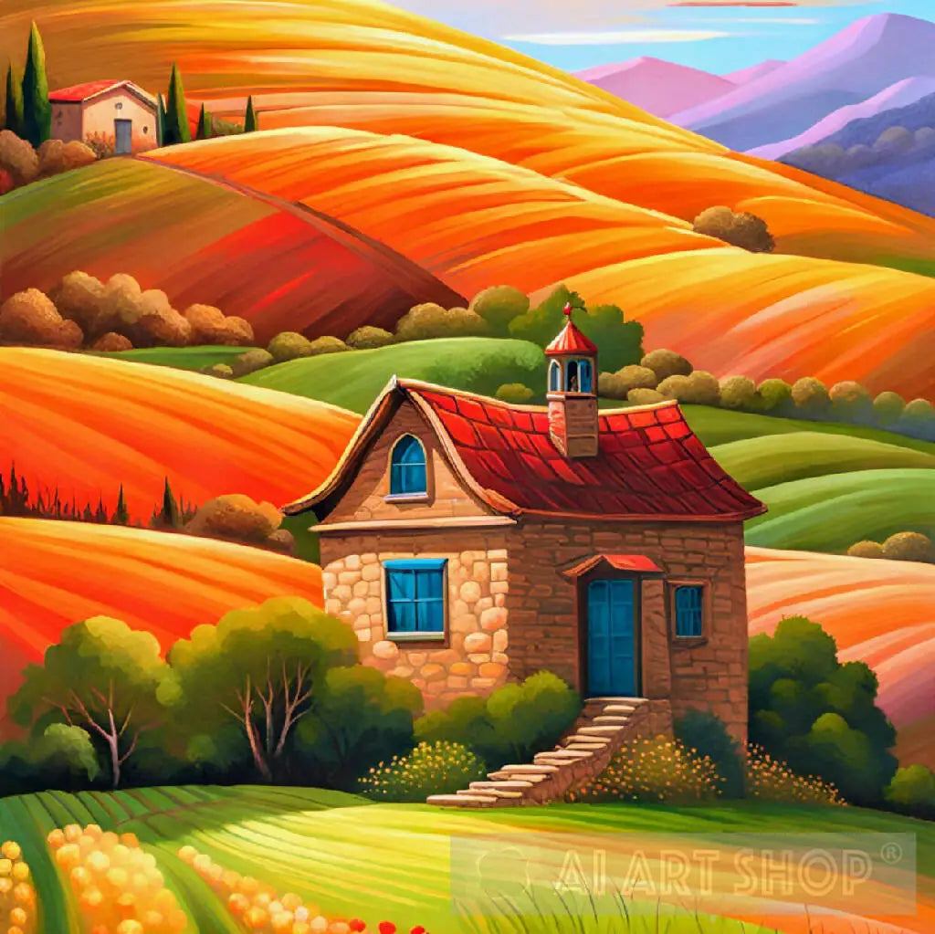 House hills and nature digital AI artwork