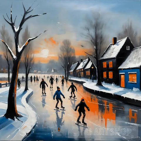 Ice Skating In Holland Ai Painting