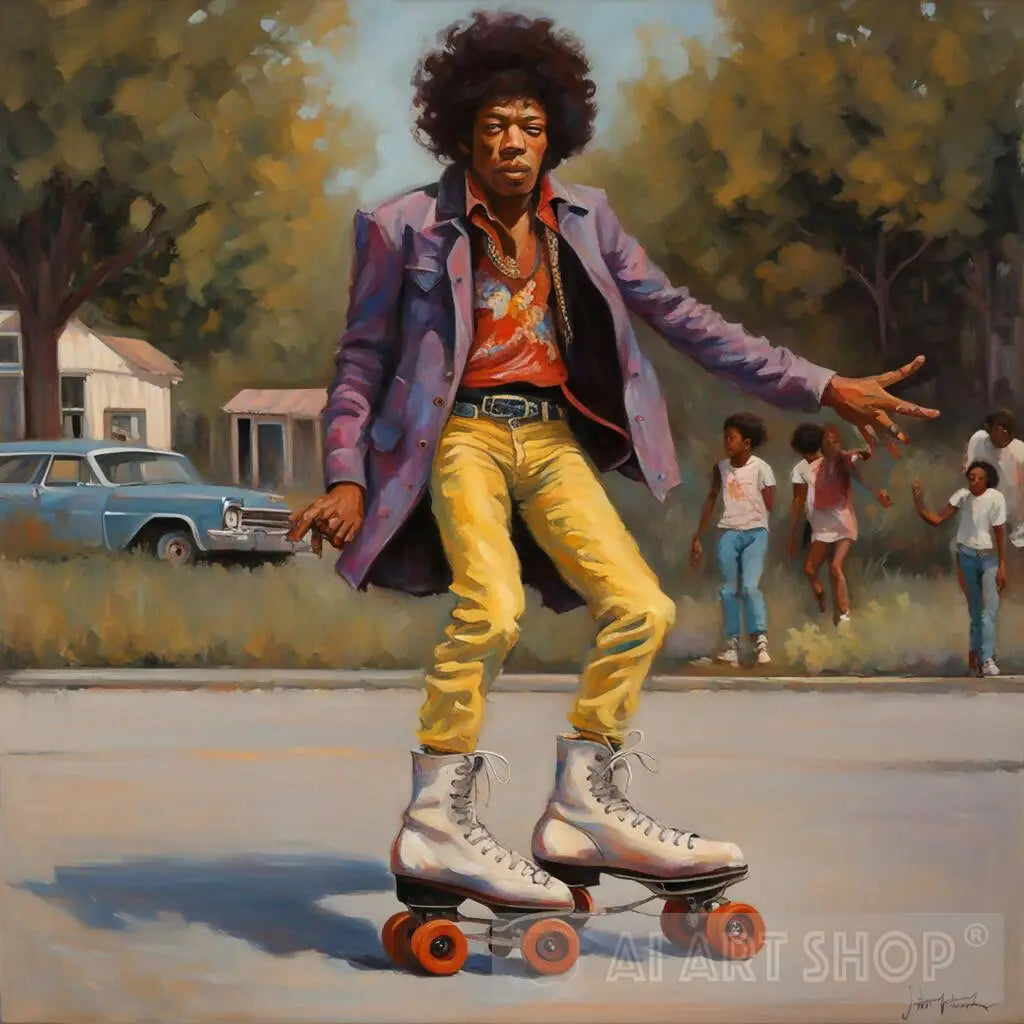 Jimi Hendrix on Roller skates