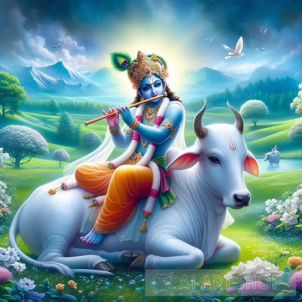 Lord Krishna Sitting On A Cow lord-krishna-sitting-on-a-cow