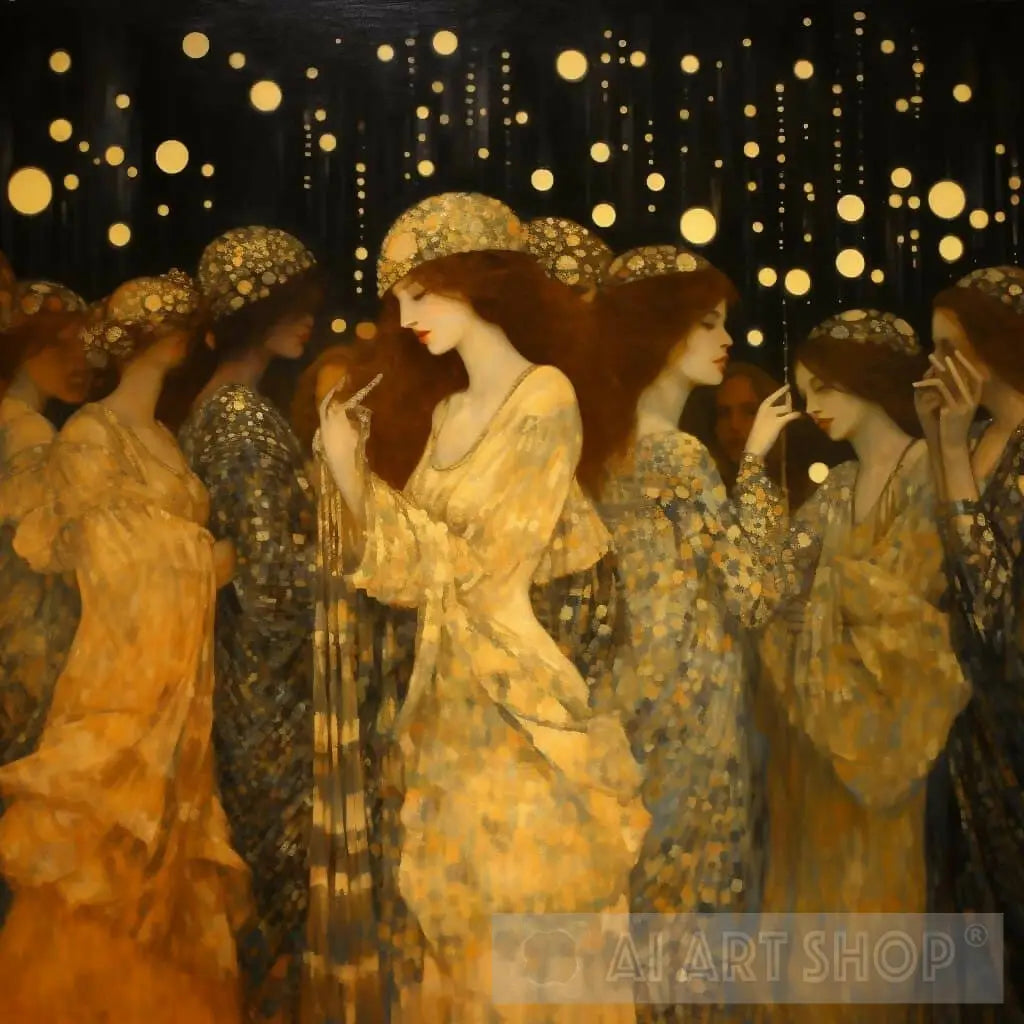 Mardi Gras II Gustav Klimt Style Gold Surrealism