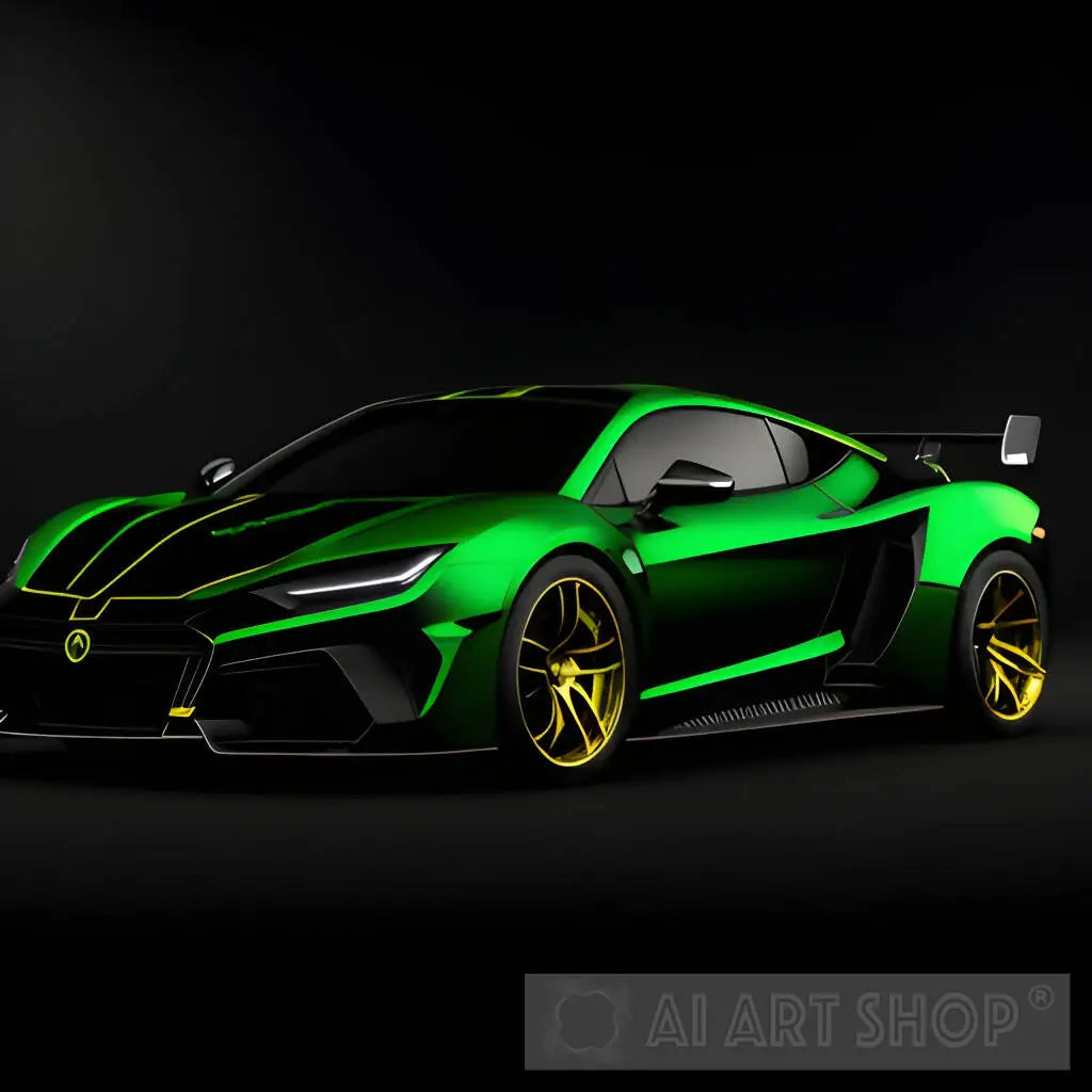 neon green car, cyberpunk vehicle, futuristic sports car, luxury au