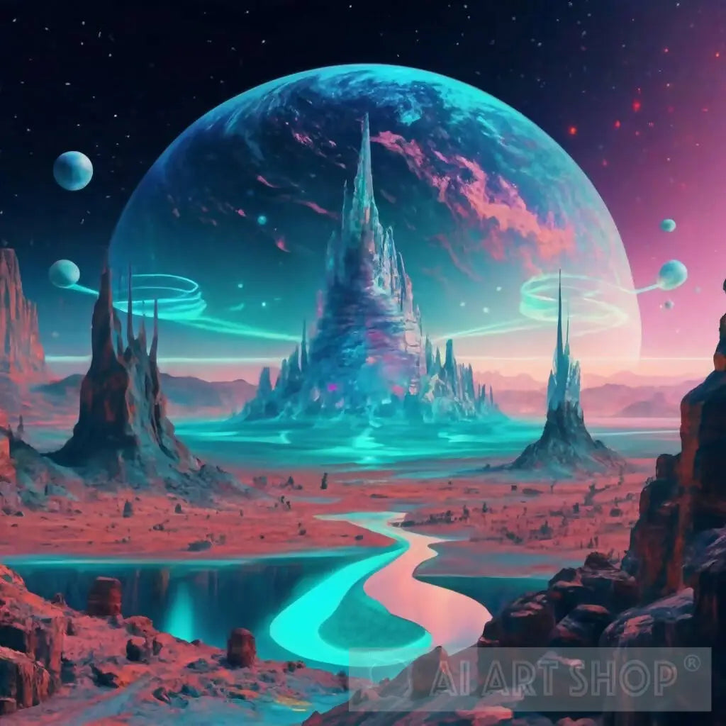 on a alien planet looking over giant valley landscape.