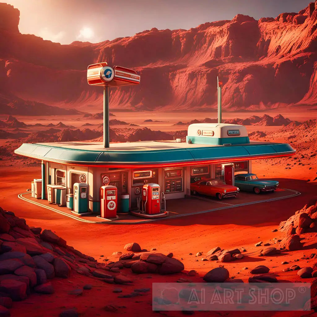 Retro gas station on Mars