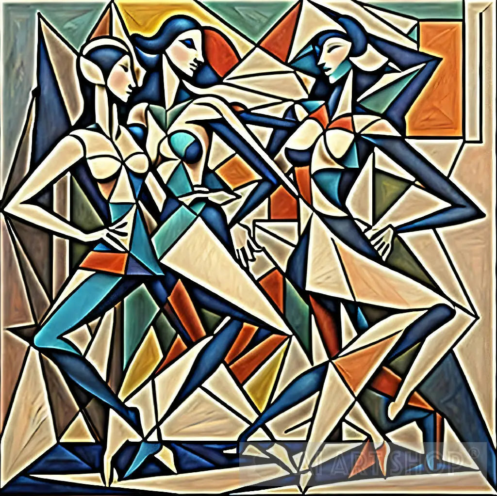 Rhythmic Vibrations cubism digital AI art for women dancing on stage