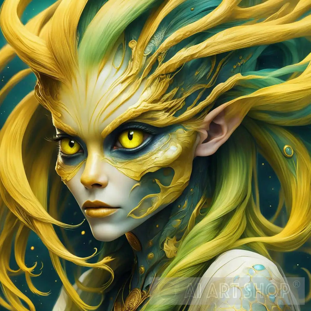 beautiful alien women with cats eyes and yellow hair