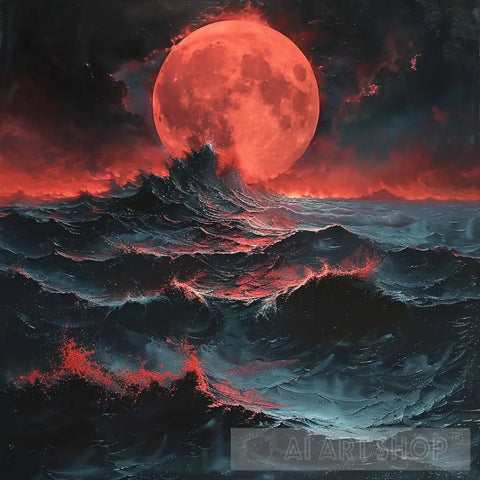 Surreal Stormy Sea - Night Scene Surrealism Ai Art