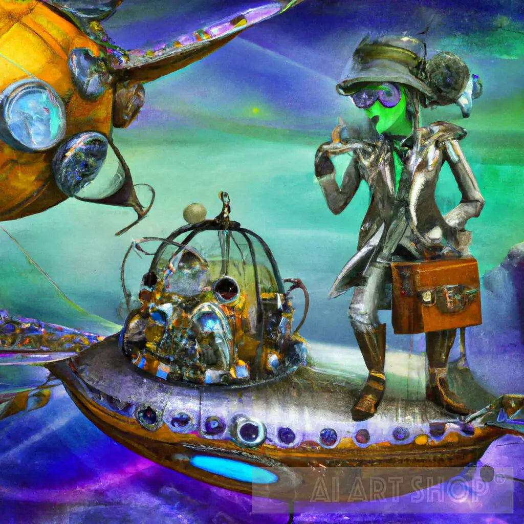 The Hitchhiker AI generated comic book scifi art painting of an a...