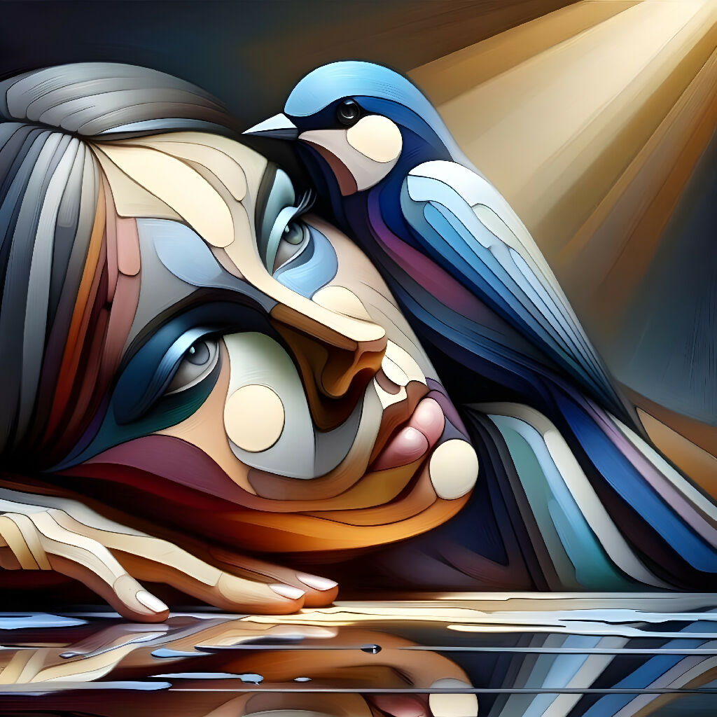 Abstract Portrait of a Woman with a Bird in Vibrant Colors