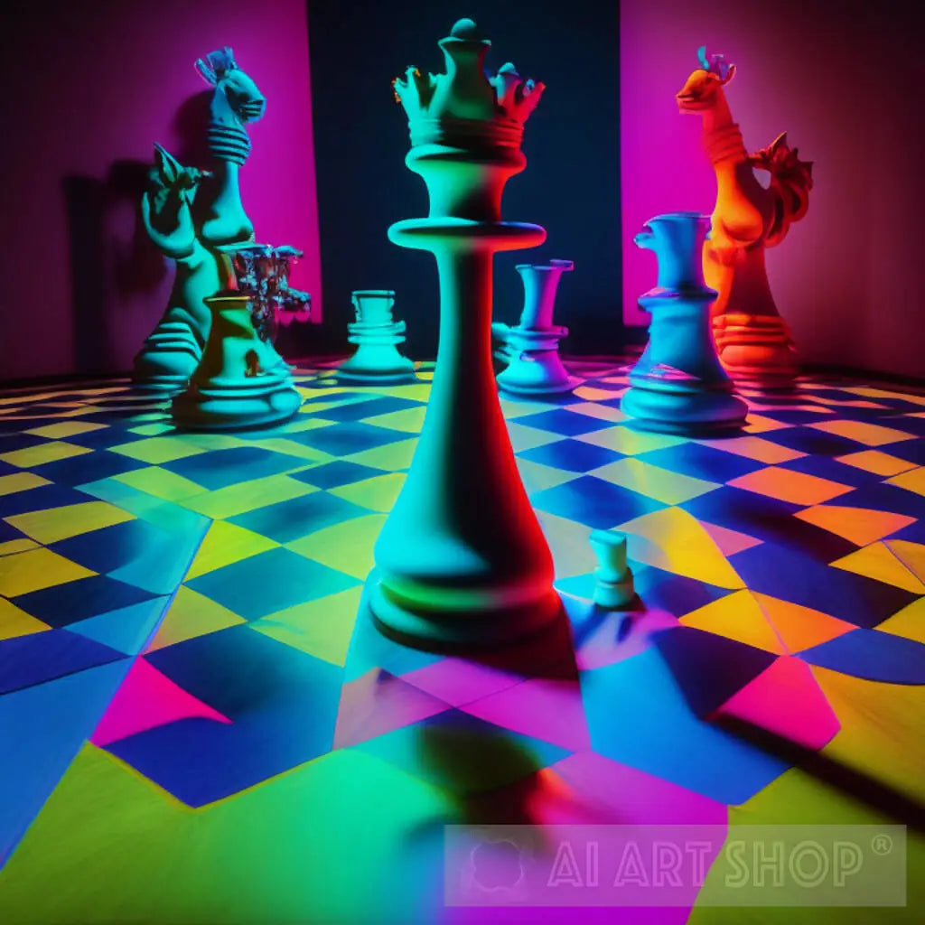 Abstract Neon Light, Chess, Artwork Design, Digital Art, Wallpaper