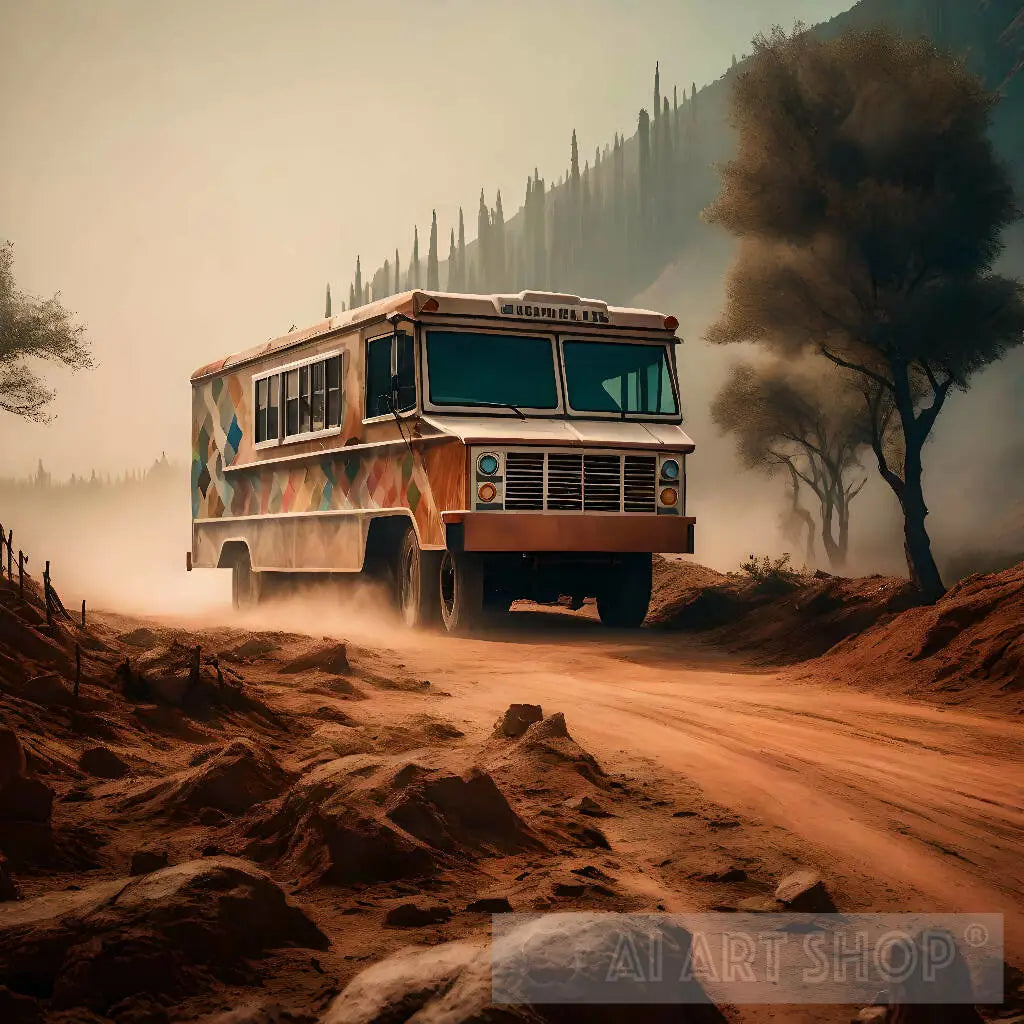 Vintage ice cream truck on a dusty road