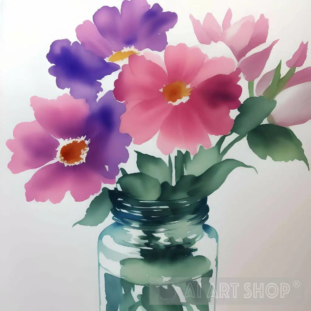 Watercolor Flowers in a Vase