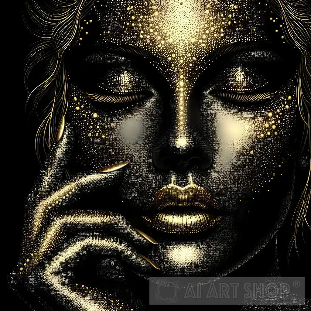 Woman in Black and Gold Painting Elegant Portrait Artwork for Styli...